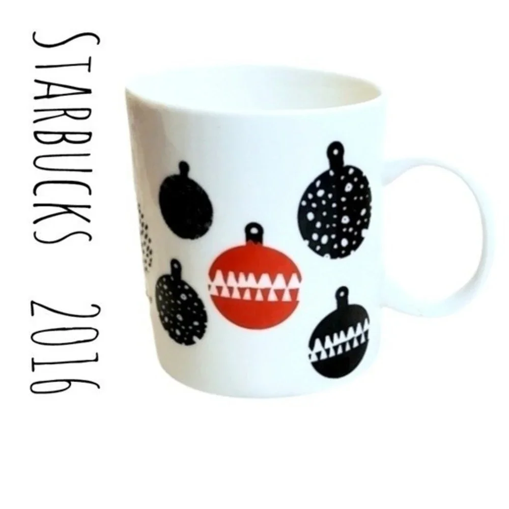 Starbucks Christmas Ornaments Porcelain Mug Cup 2016 Red Black White 12fl